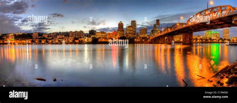 Portland Oregon Downtown Skyline at Night Panorama 2 Stock Photo - Alamy