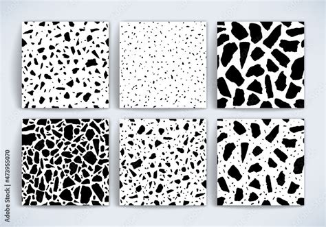 Vector Terrazzo flooring seamless patterns set. Abstract black white ...