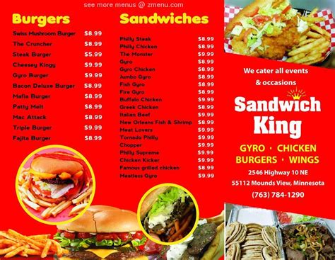 Menu at Tony's Sandwich King restaurant, Mounds View, Highway 10