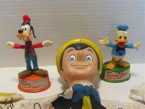 Vintage Walt Disney Push-up Puppet & Hand Puppets Donald Duck Goofy ...