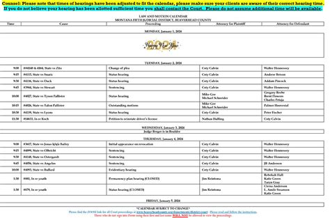 District Court Calendar Beaverhead County