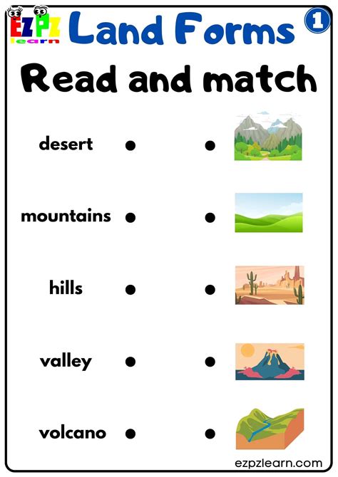 Land and Water Forms Read and Match Activity Free PDF download set 1 - Ezpzlearn.com