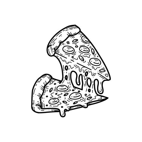 melting two cheese pizza slice doodle food hand drawing illustration ...