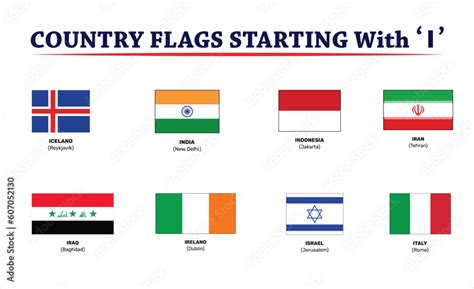 Country Flags with the Letter I. Vector Set of Flat Shield Icons ...