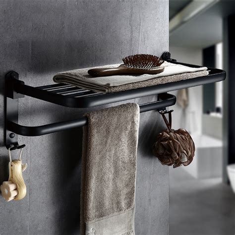 foldable vintage towel rack black brief aluminum towel folding towel holder double bath shelves ...