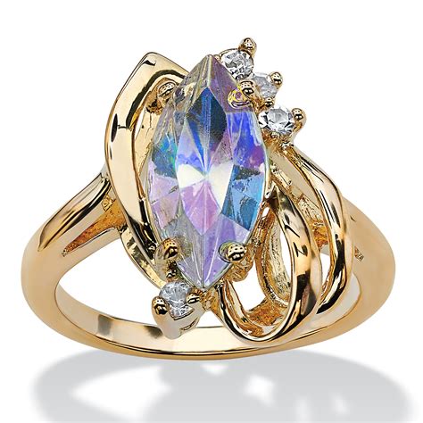 Marquise-Cut Aurora Borealis Crystal Cocktail Ring in 14k Gold-Plated at PalmBeach Jewelry