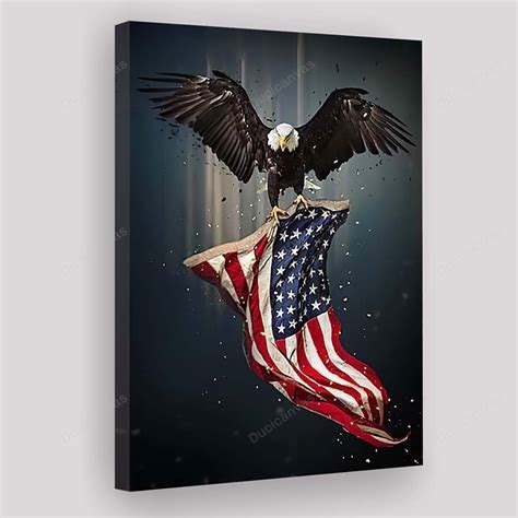 American Symbol Bald Eagle With Flag Painting, Art - Wall Art, Canvas ...