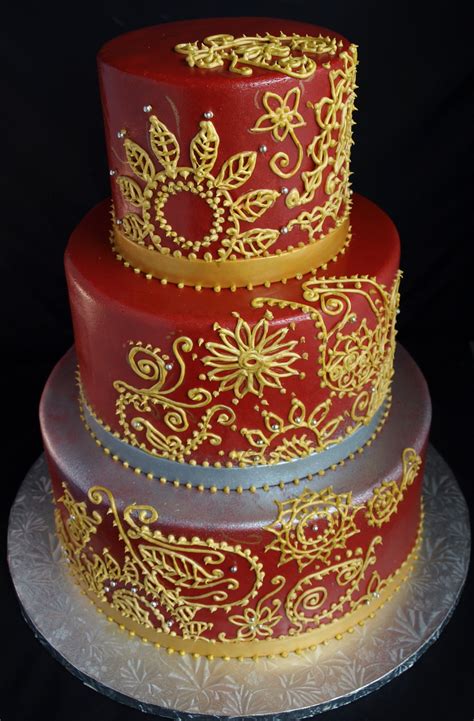 Indian Mendhi Fondant Wedding Cake Red Gold Silver Oregon - Laurie Clarke Cakes