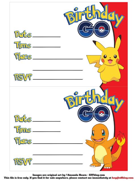 http://theecofriendlyfamily.com/2016/07/pokemon-go-free-printable-invitations/ | Pokemon ...