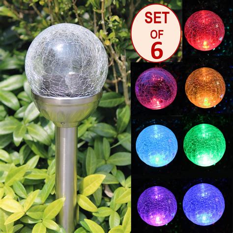 SET OF 6 Crackle Glass Globe Color-Changing LED & White LED Solar Path Lights by SOLAscape | Amazon