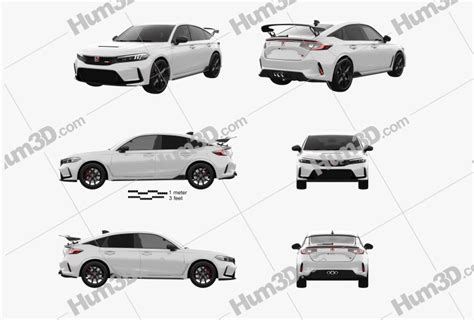 Honda Civic hatchback Type R 2023 Blueprint Template - 3DModels