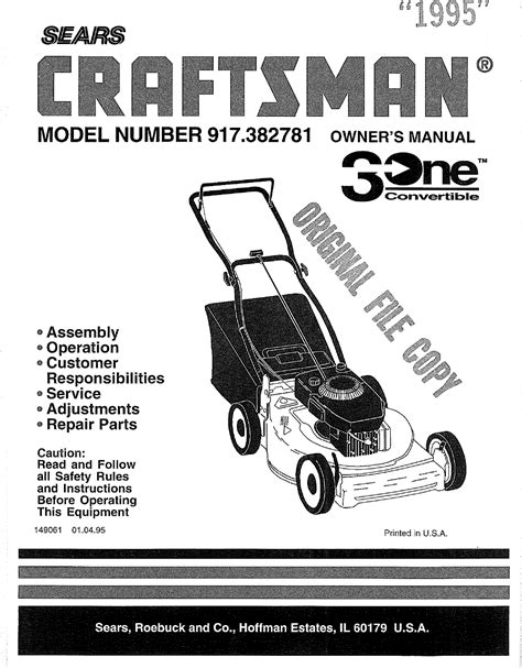 Craftsman 917382781 User Manual LAWN MOWER Manuals And Guides L0707209