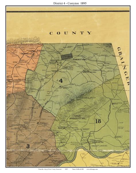 District 4 - Corryton, Tennessee 1895 Old Town Map Custom Print Knox Co. - OLD MAPS