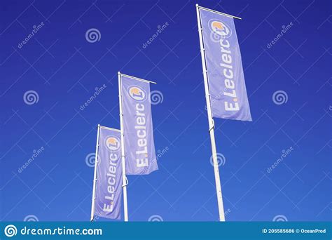 E.Leclerc Supermarket Sign Text And Logo On Flag On Leclerc Store ...