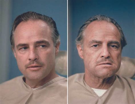 Marlon Brando before and after makeup for his character, Don Corleone ...