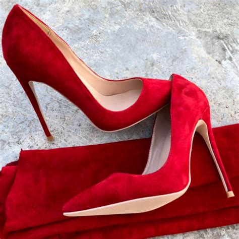 Keshangjia 12cm Stilettos Women Pointed Toe Red Suede High Heels Pump ...