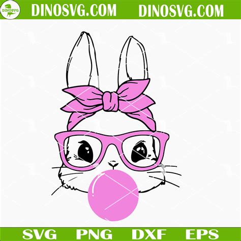 Bubble Gum Blowing Bunny Glasses SVG, Easter Bunny With Bandana SVG, Easter Girl SVG - DinoSvg