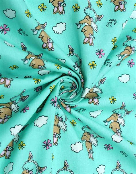 Sky Blue Cartoon Print on Cotton Poplin Dress Material Fabric - Charu Creation