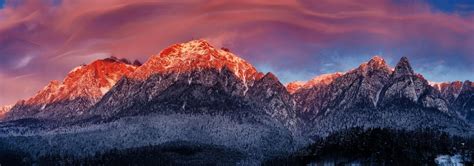 landscape nature mountain sunset snow panoramas forest clouds winter wallpaper - Coolwallpapers.me!
