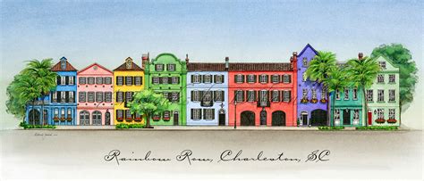 Charleston Art, Rainbow Row Charleston Print, Rainbow Row Charleston, South Carolina Art ...