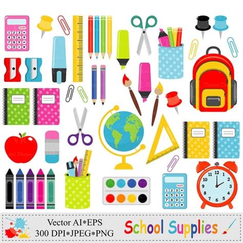 School Supplies Clip Art Back to School Graphics Stationery