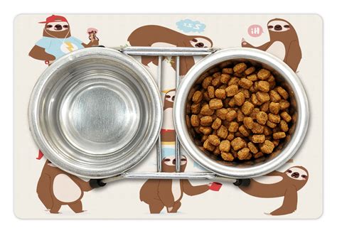 Sloth Pet Mat for Food and Water, Funny Sluggard Animal Character Different Poses Lazy Cartoon ...