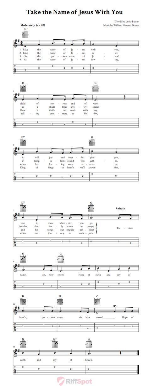 Take the Name of Jesus With You - Easy Guitar Sheet Music and Tab with Chords and Lyrics