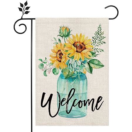 Amazon.com : CROWNED BEAUTY Summer Garden Flag Welcome Sunflower 12x18 Inch Small Double Sided ...