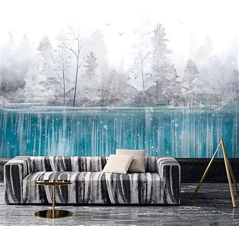 The Nordic Dreamy Style Wallpaper Light Blue Grey Watercolour - Etsy