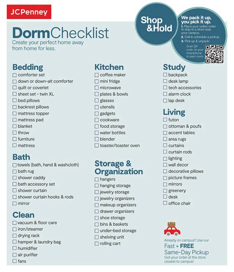 College Dorm Room Checklist