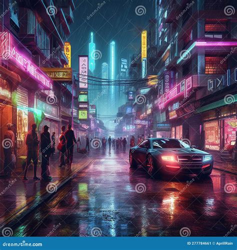 Neon City in Cyberpunk Style Stock Image - Image of dark, fiction: 277784661