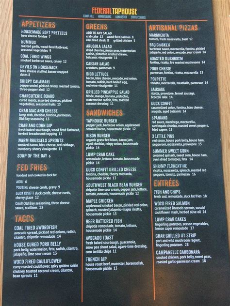 Menu at Federal Taphouse pub & bar, State College