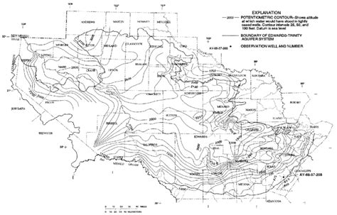 Potentiometric map of the Edwards Plateau showing general groundwater ...