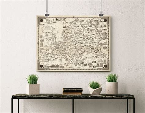 Pictorial Map of Europe Vintage Map in Sepia Tones Large Map for Wall ...