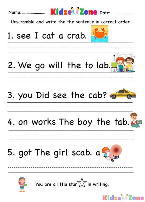 Kindergarten ab word family Unscramble Sentences - KidzeZone