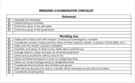 Wedding coordinator checklist download free pdf and word