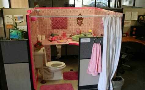 office cubicle turned into a toilet prank