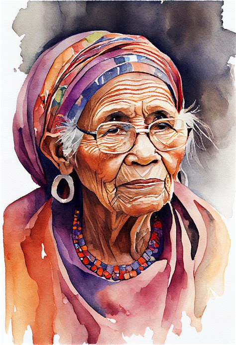 Old Aboriginal woman cultural attire watercolo a bc bed ffebf by Asar Studios Digital Art by ...