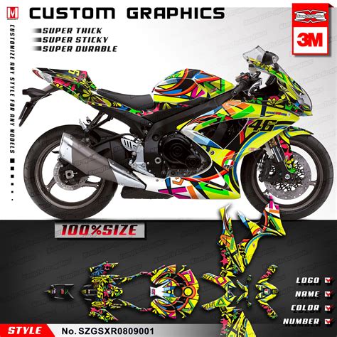 KUNGFU GRAPHICS Full Vinyl Wrap Motorcycle Custom Vinyl Stickers Kit for Suzuki GSXR 600 750 ...