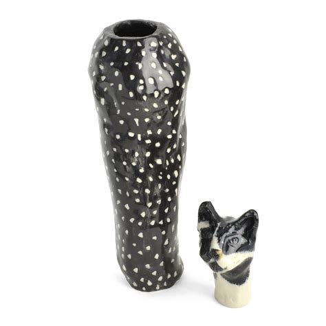 Red Cat Ceramics Pet Memorial, Tuxedo Cat with Black & White Dot Urn – The Barrington Garage