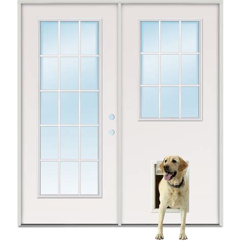 15-Lite/9-Lite Fiberglass Patio Prehung Double Door Unit with Pet Door ...