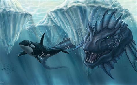 Sea Monster Chasing Orca, orca, killer whale, ice, monster, abstract, sea, HD wallpaper | Peakpx