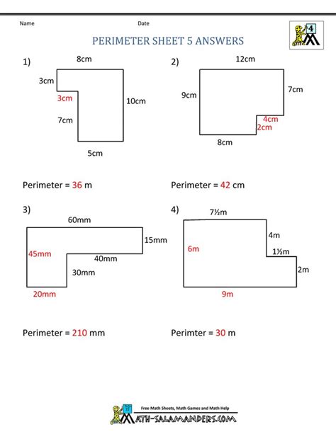 Perimeter Sheet 5 Answers | Area worksheets, Area and perimeter worksheets, Perimeter worksheets