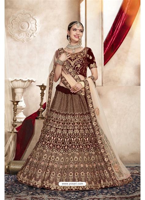 Buy Brown Kashmiri Velvet Designer Bridal Lehenga Choli | Bridal Lehenga Choli