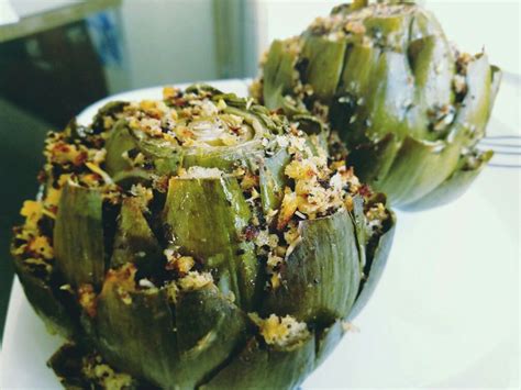 Stuffed artichokes with bread crumbs and olive oil. | Artichoke, Cooking, Food