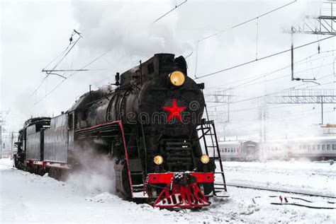 Steam Locomotive at the Station in Winter Stock Image - Image of coal ...