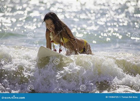 Japanese Woman Surfing in Hawaii Stock Image - Image of woman, young: 19384725