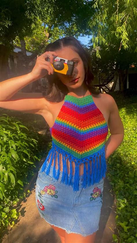 Disposable camera aesthetic, crochet top, pride style, pose ideas, rainbow aesthetic in 2022 ...