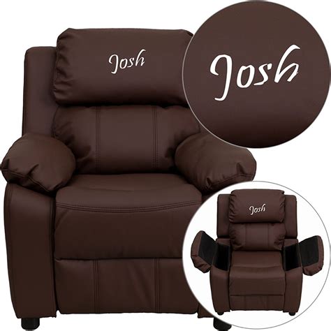 Relax in the Personalized Deluxe Brown Leather Kids Recliner *D | AFW.com