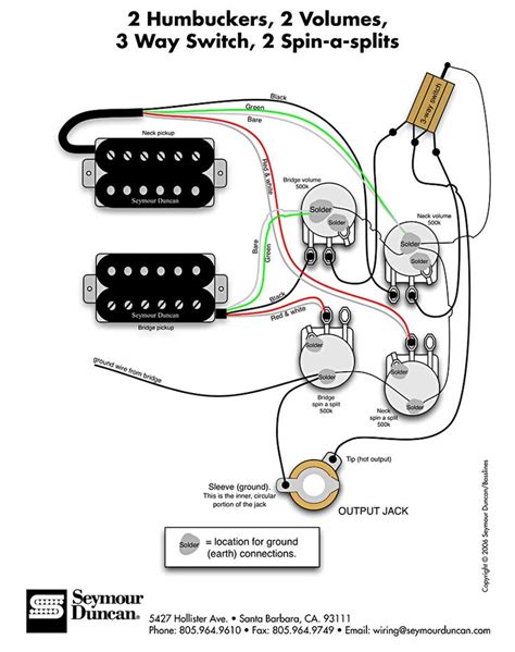 Split Coil Humbucker Wiring Diagram : 2 Humbuckers/3-Way Toggle Switch/1 Volume/1 Tone/Coil Tap ...